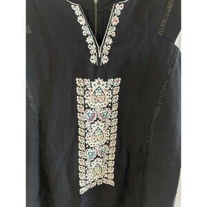 Tracy Reese Anthropologie Embroidered Linen Dress Size L Lagenlook Boho